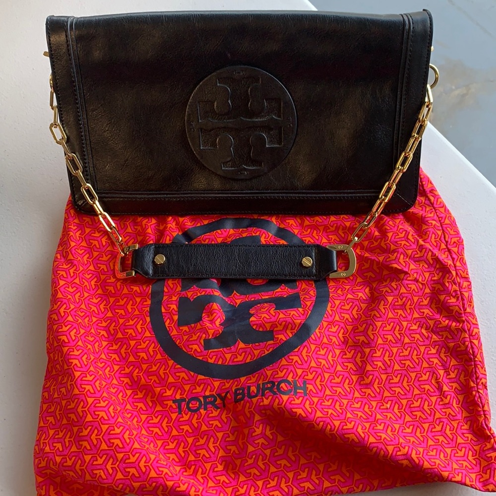Authentic Tory Burch Gold Hardware Black Clutch